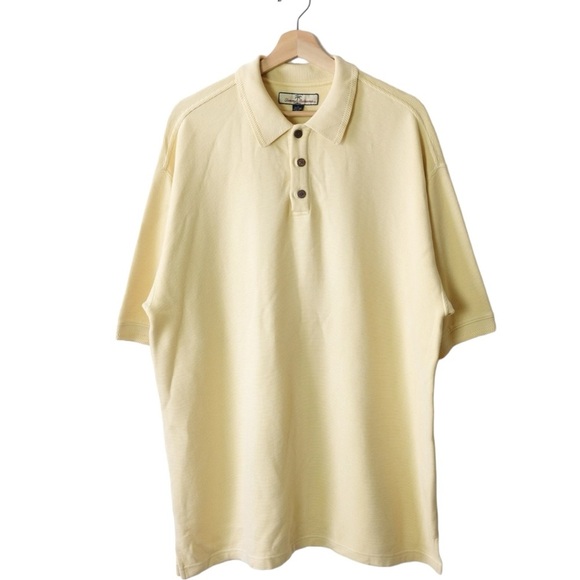 Tommy Bahama Other - Tommy Bahama Silk Polo Shirt Men Size XL Yellow Short Sleeve wood button